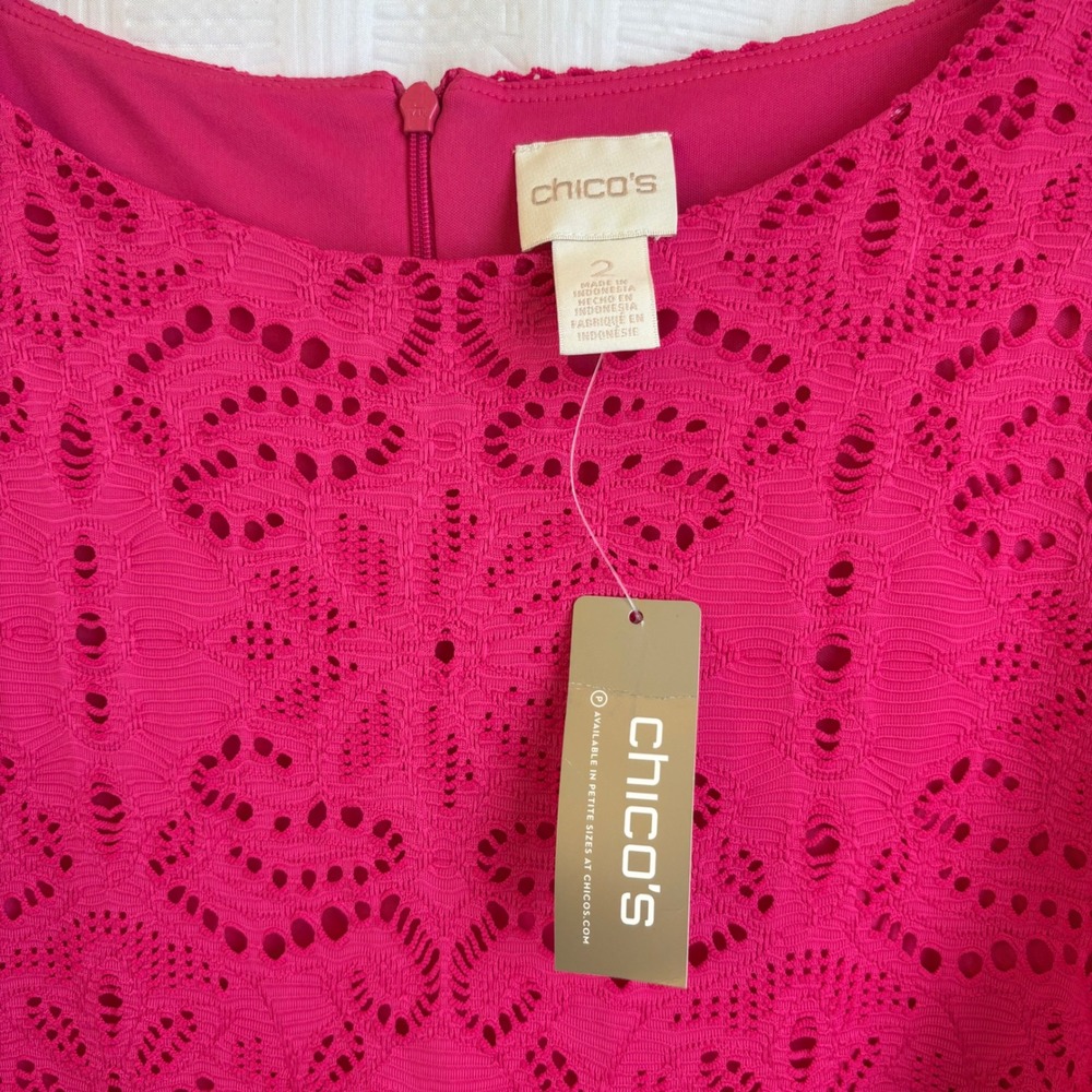 Chico's Europa Pink Lace Overlay Shift Dress Size 2 Medium 12 NWT Fuchsia - Picture 4 of 7